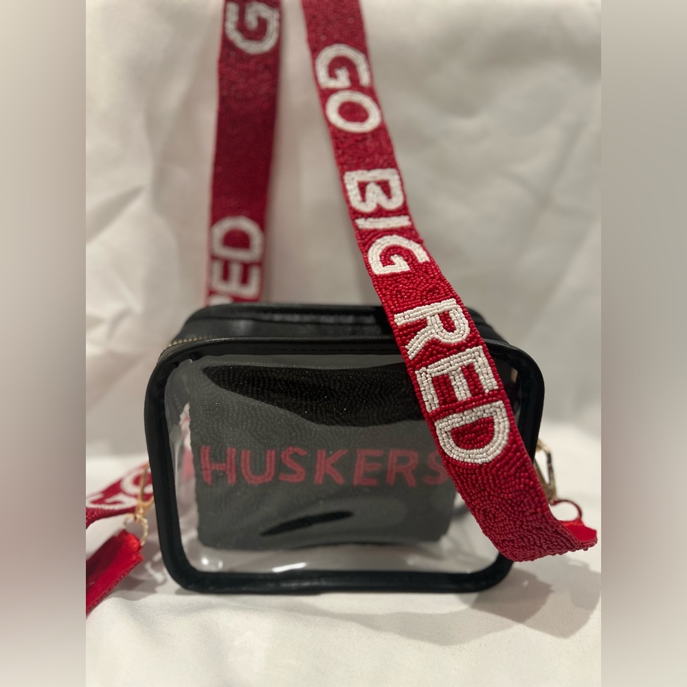 Go Big Red Beaded Purse Strap & Clear Bag - Picture 3 of 3